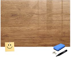 Wallfluent Glazen Magnetisch Whiteboard - Glazen Magneetbord - Magnetisch Bord Glas Licht Hout, Bruin - 60x40 - Glazen Magnetisch Whiteboard - Glazen Magneetbord - Glazen Memobord - Inclusief Whiteboardmarker