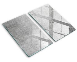 Wallfluent Glazen Snijplanken - Betonnen textuur Snijplanken Glas - 2 stucks 30 cm x 52 cm - Grijs Snijplanken van Glas - Glazen Snijplank - Decoratieve Glazen Snijplank - Glazen Snijplank met Antislip