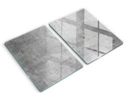 Wallfluent Glazen Snijplanken - Betonnen textuur Snijplanken Glas - 2 stucks 40 cm x 52 cm - Grijs Snijplanken van Glas - Hittebestendige Glazen Snijplank - Decoratieve Glazen Snijplank - Glazen Snijplank met Antislip