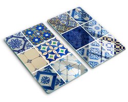 Wallfluent Glazen Snijplanken - Decoratieve tegels Snijplanken Glas - 2 stucks 30 cm x 52 cm - Blauw Snijplanken van Glas - Glazen Snijplank - Design Glazen Snijplank Keuken - Antislip Glazen Serveerplank