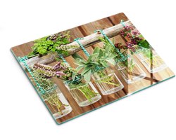 Wallfluent Glazen Snijplanken - Kruiden Vintage Planten Snijplanken Glas - 30 cm x 40 cm - Bruin Snijplanken van Glas - Hittebestendige Glazen Snijplank - Glazen Snijplank Voor Keuken - Glazen Snijplank met Antislip