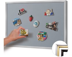 Wallfluent - Grijs Magneetbord in Stijlvolle Kleuren - 70 cm x 50 cm - Magneetbord met Zilveren Frame - Grijze kleur - Magnetisch Bord Muurbevestiging - Magnetisch Wandbord - Memobord voor Keuken