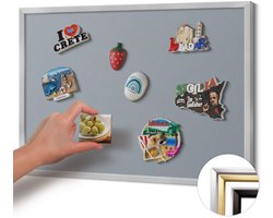 Wallfluent - Grijs Magnetisch Bord in Verschillende Kleuren - 60 cm x 40 cm - Magneetbord met Zilveren Frame - Grijze kleur - Memobord voor Keuken - Magnetisch Bord Kindvriendelijk - Magnetisch Wandbord