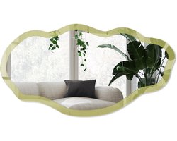 Wallfluent Groene Vintage Spiegel - Geel Rechthoekige Spiegel Met Modern Design - Organische Spiegel - Woonkamer, Kantoor, Slaapkamer - Minimalistisch - 45x90 cm - Totale afmeting 52x97 cm