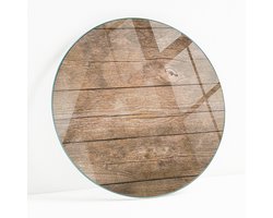 Wallfluent - Houten Plankstructuur Gehard Glas - 50 cm - Bruin Glazen Tafelblad - Rond Tafelblad Glas - Glasplaat Tafel - Glazen Tafelblad Geschikt voor de Keukentafel
