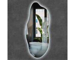 Wallfluent LED Grote Spiegel - LED Lampen Spiegel - 45 cm x 100 cm - Passpiegel - Make-up Spiegel - Scheerspiegel - Spiegel - voor slaapkamer kleedkamer woonkamer - Koel Wit 6500K - Montageset - Mid-Century Wandspiegel