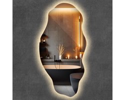 Wallfluent LED Grote Spiegel - Wandspiegel met verlichting - 50 cm x 100 cm - Make-up Spiegel - Decoratieve Spiegel - Badkamerspiegel - Gangspiegel - Eetkamer - Inloopkasten - Warm Wit 3000K - Montageset - Moderne Minimalistische Wandspiegel