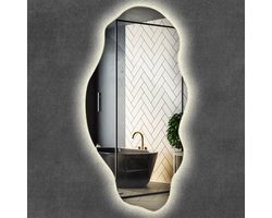 Wallfluent LED Spiegel - Asymmetrische Spiegel LED - 45 cm x 90 cm - Makeup - Passpiegel - Decoratieve spiegel - Slaapkamerspiegel - Badkamerspiegel - Gang - Kleedkamer - Neutraal Wit 4000K - Wandmontage - Scandinavische Wandspiegel