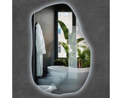 Wallfluent LED Spiegel - Grote Organische Spiegel Met LED Verlichting - 100 cm x 65 cm - Elegant Spiegel - Glamour spiegel - Koel Wit 6500K - Badkamerspiegel - Gangspiegel - Eetkamer - Kapper salon - Decoratieve wandspiegel - Montageset