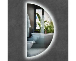 Wallfluent LED Spiegel - Halfronde Spiegel - 50 cm x 100 cm - Cirkelvorm Spiegel - Badkamerspiegel – Eetkamerspiegel – Keukenspiegel – Kantoorspiegel - Koel Wit 6500K - Glamour Spiegel - Make-up - Elegant Spiegel - Scandinavische Wandspiegel