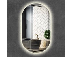 Wallfluent LED Spiegel - Lange Ovale Spiegel met verlichting - 58 cm x 100 cm - Grote Decoratieve Spiegel - Badkamerspiegel – Entreespiegel – Garagespiegel – Bureauspiegel - Neutraal Wit 4000K - Energiezuinige Spiegel - Scandinavische Spiegel