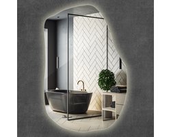 Wallfluent LED Spiegel - Onregelmatige Spiegel Met Verlichting - 70 cm x 45,5 cm - Make-up Spiegel - Verlichte Wandspiegel - Neutraal Wit 4000K - Inloopkastspiegel – Badkamerspiegel - Toiletspiegel - Inclusief montageset - Wandmontage