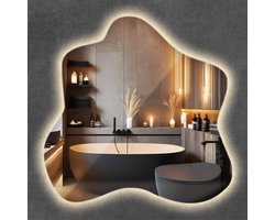 Wallfluent LED Spiegel - Organisch Gevormde LED Spiegel - 77 x 77 cm - Make-up Spiegel - Wandspiegel LED in Loftstijl - Warm Wit - Inloopkastspiegel – Badkamerspiegel - Toiletspiegel - Beauty Salon - Woonaccessoires - Hangspiegel - Decoratieve