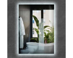 Wallfluent LED Spiegel - Rechthoekige Spiegel Met LED Verlichting - 70 cm x 50 cm - met koud licht - Badkamerspiegel – Eetkamerspiegel – Kaptafel Spiegel – Kleedkamer spiegel - Huisaccessoires - Montageset - Hollywood Make up spiegel - Industriële