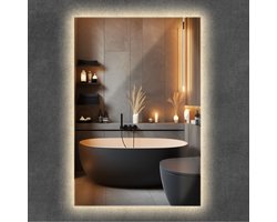 Wallfluent LED Spiegel - Rechthoekige Spiegel Met Verlichting - 60 cm x 40 cm - met warm licht - Woonkamerspiegel – Badkamerspiegel – Entreespiegel – Slaapkamerspiegel - Woonaccessoires - Hangspiegel - Decoratieve - Make up spiegel - Moderne