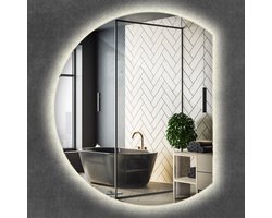 Wallfluent LED Spiegel - Ronde Bijgesneden LED Spiegel - 84 cm x 100 cm - Grote Decoratieve Wandspiegel - Woonkamerspiegel – Badkamerspiegel – Halspiegel – Slaapkamerspiegel - Neutraal Wit 4000K - Make-up spiegel met verlichting - Moderne Spiegel