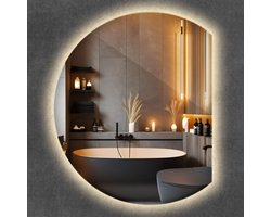 Wallfluent LED Spiegel - Ronde LED Spiegel Afgesneden - 63 cm x 70 cm - Decoratieve Wandspiegel - Woonkamerspiegel – Badkamerspiegel – Halspiegel – Slaapkamerspiegel - Warm Wit 3000K - Make-up spiegel met verlichting - Moderne Spiegel
