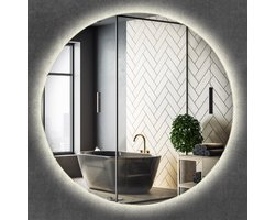 Wallfluent LED Spiegel - Ronde Wandspiegel met verlichting - 80 cm x 80 cm - Spiegel In cirkelvorm met LED-verlichting - Woonkamerspiegel – Badkamerspiegel – Halspiegel – Slaapkamerspiegel - Neutraal Wit 4000K - Frameloos - Scandinavische Wandspiegel