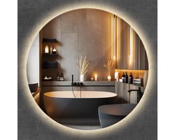 Wallfluent LED Spiegel - Ronde Wandspiegel met verlichting - 90 cm x 90 cm - Cirkelvormig Spiegel met LED - Badkamerspiegel – Entreespiegel – Garagespiegel – Bureauspiegel - Warm Wit 3000K - Hollywood Frameloos - Design Wandspiegel