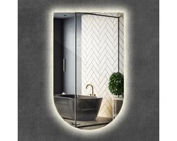Wallfluent LED Spiegel - Spiegel in boogvormmet verlichting - 50 x 90 cm - Afgesneden ovaal Spiegel - Woonkamerspiegel – Badkamerspiegel – Boven de wastafel – Slaapkamerspiegel - Koel Wit - Decoratieve Spiegel - Design Spiegel