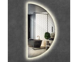 Wallfluent LED Spiegel - Spiegel LED Halve Cirkel - 35 cm x 70 cm - Halve Maan Spiegel - Badkamerspiegel – Entreespiegel – Garagespiegel – Bureauspiegel - Neutraal Wit 4000K - Make-up - Visagiespiegel - Hollywood - Industriële Wandspiegel