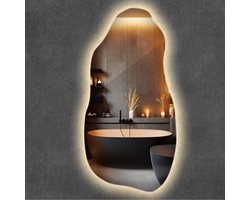 Wallfluent LED Spiegel - Spiegel met Verlichting - 40 cm x 80 cm - Passpiegel - Make-up Spiegel - Scheerspiegel - Woonkamer gang - Badkamerspiegel - Muurspiegel slaapkamer - Warm Wit 3000K - Montageset - Mid-Century Wandspiegel