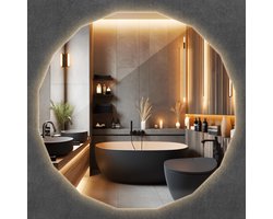 Wallfluent LED Spiegel - Veelhoekige Bijgesneden Spiegel LED Zonder Rand - 100 cm x 100 cm - Grote Wanddecoratie Spiegel - Badkamerspiegel – Eetkamerspiegel – Kantoorspiegel - Warm Wit 3000K - Make-up Verlichte Spiegel - Minimalistisch