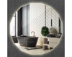 Wallfluent LED Spiegel - Veelhoekige Cirkel LED Spiegel - 50 cm x 50 cm - Design Wandspiegel - Slaapkamerspiegel – Badkamerspiegel – Entreespiegel – Bureauspiegel - Neutraal Wit 4000K - Hollywood make‑up spiegel - Scandinavische Spiegel