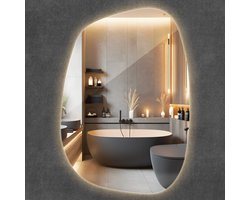 Wallfluent LED Spiegel - Wandspiegel - 55,1 cm x 38,2 cm - Warm Wit 3000K - Organische Spiegel Met LED Verlichting - Spiegel Wand - Organische Spiegel - LED Badkamerspiegel - Spiegel Met Licht