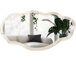 Wallfluent Lichte Steen Spiegel - Beige Rechthoekige Spiegel Voor Interieur - Organische Spiegel - Woonkamer - Minimalistisch - 45x90 cm - Totale afmeting 52x97 cm