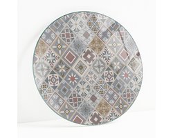 Wallfluent - Mozaïekpatroon Met Ornamenten Gehard Glas - 70 cm - Grijs Glazen Tafelblad - Rond Tafelblad Glas - Glasplaat Tafel - Gehard Glazen Tafelblad Voor de Eettafel in de Eetkamer
