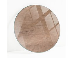 Wallfluent - Natuurlijk Houtpatroon Glazen Plaat - 90 cm - Bruin Glasplaat Tafel - Rond Tafelblad Glas - Gehard Glas - Gehard Glazen Tafelblad Voor de Eettafel in de Eetkamer