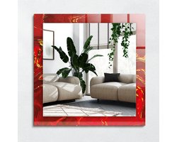 Wallfluent Spiegel - Abstracte Rode Verf Vierkante Spiegel - 60x60 cm - Rood Spiegel op gehard Glas - Decoratieve spiegel met patroon - Slaapkamerspiegel - Badkamerspiegel - Gang - Kleedkamer - Visagiespiegel