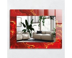 Wallfluent Spiegel - Abstracte Rode Verf Vierkante vorm Spiegel - 80x60 cm - Rood op gehard Glas - Decoratieve spiegel met patroon - Slaapkamerspiegel - Badkamerspiegel - Gang - Kleedkamer - Visagiespiegel