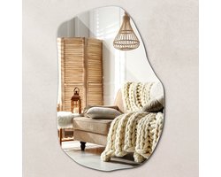 Wallfluent Spiegel - Bijzondere vorm Spiegel - 80 cm x 52 cm - Exclusieve spiegel - Slaapkamerspiegel - Badkamerspiegel - Gang - Kleedkamer - Woonaccessoires - Woonaccessoires - Klassiek Spiegel - boho - Spiegel Met Haken