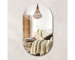 Wallfluent Spiegel - Lange Ovale Spiegel - 58 cm x 100 cm - Met ophangsysteem - Slaapkamerspiegel – Badkamerspiegel – Entreespiegel – Bureauspiegel - Glamour Spiegel - Make-up - Wanddecoratie - Stijlvolle spiegel - Moderne Wandspiegel