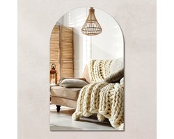 Wallfluent Spiegel - Ovale Afgesneden Spiegel - 40 x 70 cm - Design spiegel - Badkamerspiegel – Eetkamerspiegel – Keukenspiegel – Kantoorspiegel - Boogvormige spiegel - Glamour Spiegel - Make-up - Elegant Spiegel - Moderne Wandspiegel - Hangspiegel
