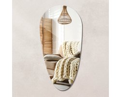 Wallfluent Spiegel - Traanvorm Spiegel Onregelmatige vorm - 50 cm x 100 cm - Grote Spiegel in Druppelvorm - Badkamerspiegel – Eetkamerspiegel – Keukenspiegel – Kantoorspiegel - Hanging Spiegel - Muurspiegel - Minimalistische Wandspiegel