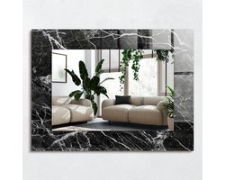 Wallfluent Spiegel - Zwart Marmer Vierkante Spiegel - 80x60 cm - Zwart Spiegel op gehard Glas - Stijlvolle spiegel met grafisch motief - Slaapkamerspiegel - Badkamerspiegel - Gang - Kleedkamer - Make-up Spiegel