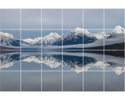 Wallfluent Tegelstickers - Berglandschap Met Weerspiegeling Tegelfolie - Set van 24 stuks 20 x 20 cm - Blauw Keuken Tegelstickers - Mozaïek Landschappen Tegelstickers WC