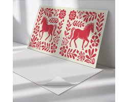 Wallfluent Vinyl Wandpaneel - Gestileerd paard tussen planten Wandpaneel PVC - 100 cm x 50 cm - Rood Vinyl Wandpaneel - Set van 1 - Rechthoekig Wandbekleding Vinyl - Dieren Wandpaneel - Zelfklevend Wandpaneel - Wandpaneel Keuken en Badkamer