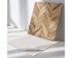 Wallfluent Vinyl Wandpaneel - Visgraat houtpatroon PVC Muurpaneel - 50 cm x 50 cm - Bruin PVC wandpaneel - 4 stuks - Vierkant Wandbekleding Vinyl - Texturen Wandpaneel - Zelfklevende Wandbekleding - Wandpaneel Keuken en Badkamer