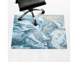 Wallfluent - Vloerbeschermer Marmeren Golven - 100x70 cm - Blauw Vloerbeschermer Bureaustoel - Rechthoekig - Vloerbeschermer Tapijt-Stoel Mat-Kantoordecoraties - Organisch marmerpatroon