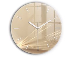 Wallfluent Wandklok - Abstract licht Klok met Print - 60 cm x 60 cm - Gouden Wandklok - Witte Handen - Wandklok Zonder Cijfers - Stille Wandklok Slaapkamer - Ronde Glazen Wandklok - Minimalistisch Wandklok - Klok met Afbeelding