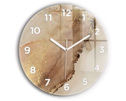 Wallfluent Wandklok - Beige moderne kunst Klok als Muurdecoratie - 60 cm x 60 cm - Bruin Wandklok - Witte Handen - Wandklok Met Cijfers - Stille Wandklok Slaapkamer - Ronde Glazen Klok - Scandinavisch Wandklok - Klok als Muurdecoratie