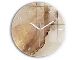 Wallfluent Wandklok - Beige moderne kunst Klok met Afbeelding - 60 cm x 60 cm - Bruin Wandklok - Witte Handen - Wandklok Zonder Cijfers - Wandklok voor in de Keuken - Ronde Glas Klok - Industrieel Wandklok - Unieke Wandklok