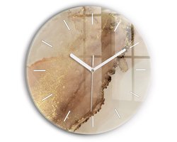 Wallfluent Wandklok - Beige moderne kunst Stijlvolle Klok - 30 cm x 30 cm - Bruin Wandklok - Witte Handen - Wandklok Zonder Cijfers - Wandklok voor in de Keuken - Ronde Glazen Klok - Scandinavisch Wandklok - Klok met Print