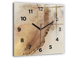 Wallfluent Wandklok - Beige moderne kunst Stijlvolle Klok - 60 cm x 60 cm - Bruin Wandklok - Zwarte Handen - Wandklok Met Cijfers - Wandklok Glas Woonkamer - Vierkante Glazen Wandklok - Industrieel Wandklok - Stijlvolle Klok