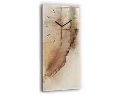 Wallfluent Wandklok - Beige moderne kunst Unieke Wandklok - 30 cm x 60 cm - Bruin Wandklok - Zwarte Handen - Wandklok Zonder Cijfers - Wandklok Glas Woonkamer - Rechthoekige Glas Klok - Scandinavisch Wandklok - Klok als Muurdecoratie