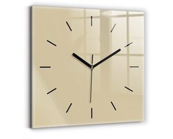 Wallfluent Wandklok - Beige Vierkante Glas Klok - 30 cm x 30 cm - Beige Wandklok - Zwarte Handen - Wandklok Zonder Cijfers - Wandklok voor in de Keuken - Vierkante Glazen Klok - Minimalistisch Wandklok - Vierkante Glazen Wandklok